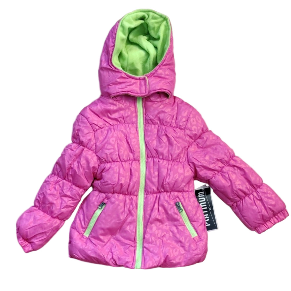 Platinum Girls XS Pink Green Puffer Coat Hooded Winter Jacket NWT